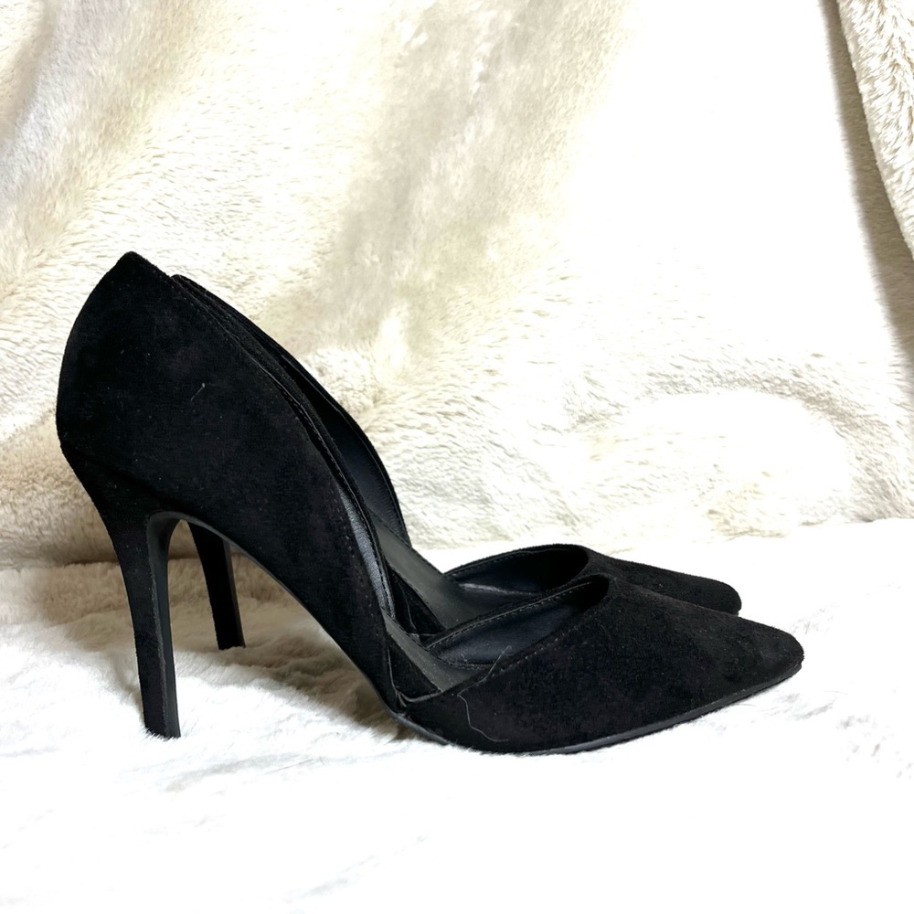 Black Suede Stiletto Heels with Pointed Toe